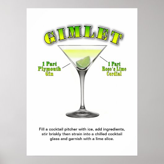 Gimlet Martini Cocktail Recipe 18 x 24-inch Art Po Poster (Voorkant)
