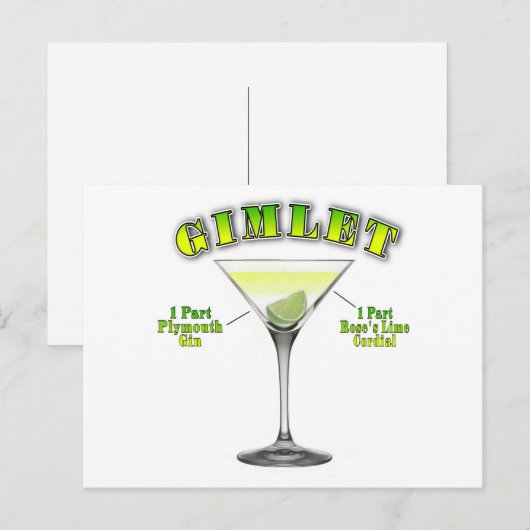 Gimlet Martini Cocktail Recipe Art Briefkaart (Voorkant / Achterkant)