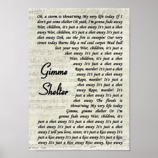 Gimme Shelter  Script Song Lyric Print (Voorkant)