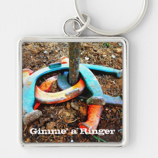 Gimme's een Ringer Hoefijzer Pitching Gifts Sleutelhanger (Voorkant)