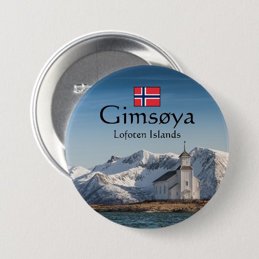 Gimsoya Lofoten Souvenir Ronde Button 7,6 Cm (Voorkant /achterkant)