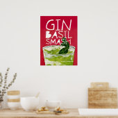Gin Basil Smash: een Retro Cocktail Red Art Poster (Keuken)