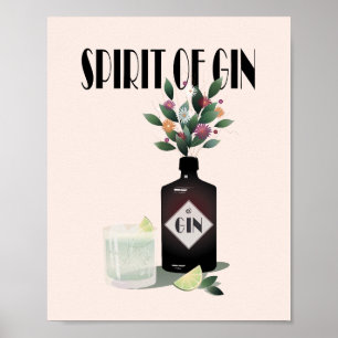 Gin Bottle & Flowers   Illustratie voor Gin Lovers Poster
