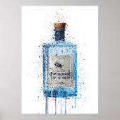 Gin Bottle Wall Art Print 'Blue Barrel' (Voorkant)