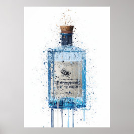 Gin Bottle Wall Art Print 'Blue Barrel'