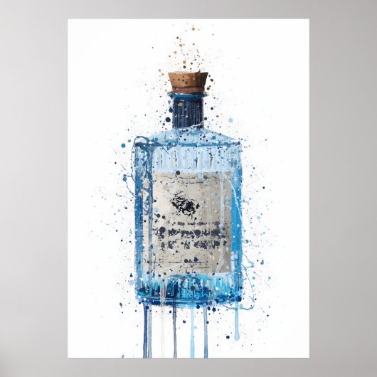 Gin Bottle Wall Art Print 'Blue Barrel' (Voorkant)
