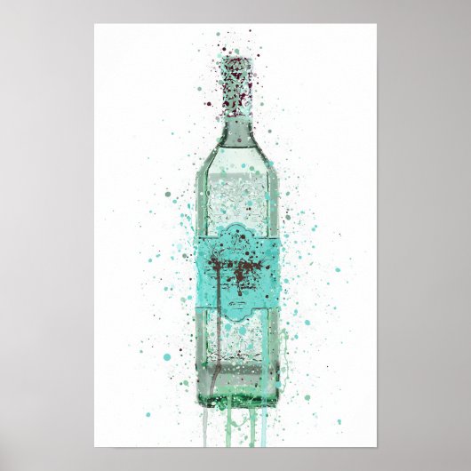 Gin Bottle Wall Art Print 'Duck Egg Blue' (Voorkant)