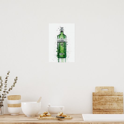 Gin Bottle Wall Art Print 'Leaf Green' (Keuken)