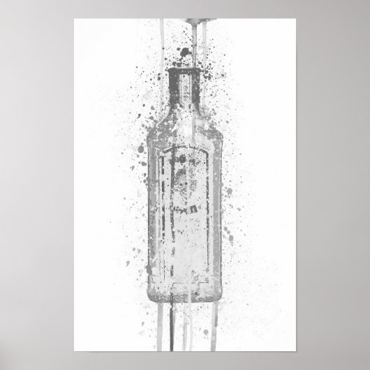 Gin Bottle Wall Art Print 'Ocean Blue' Grey  (Voorkant)