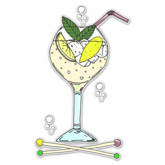 Gin Cocktail Glass met ijs en lemmetjes Sticker (Voorkant)