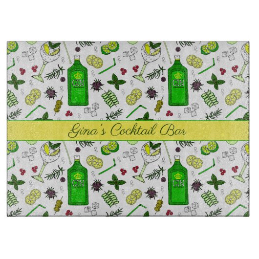 Gin Drinker Cocktail Glass and Ingredients Bar Snijplank (Voorkant)