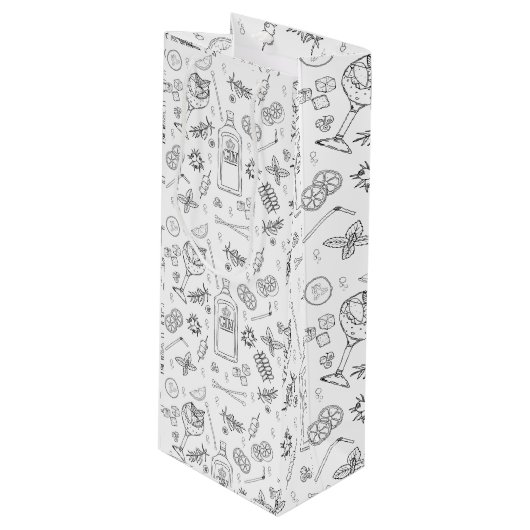 Gin en Tonic Doodle Cocktail Party Bottle Bag Wijn Cadeautas (Voorkant Gekanteld)