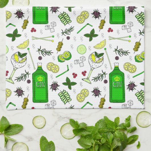 Gin en Tonic Lover geïllustreerde cocktailglazen Theedoek (Gevouwen)