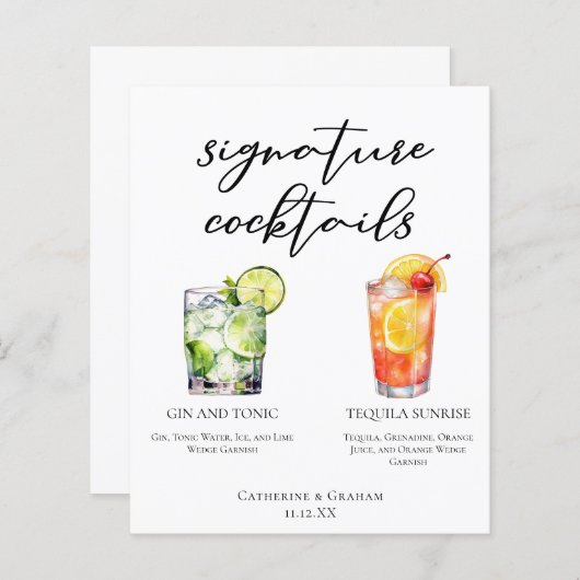 Gin en Tonic Tequila Sunrise Cocktails Menu (Voorkant / Achterkant)