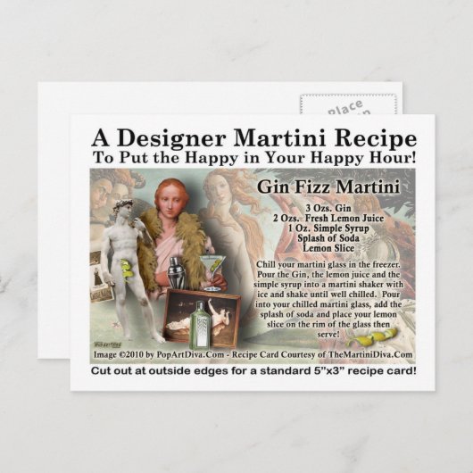 Gin Fizz Martini Recipe Briefkaart (Voorkant / Achterkant)