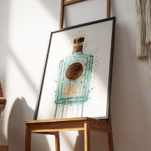 Gin Fles Muur Kunstprint Blauw
