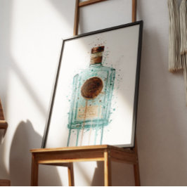 Gin Fles Muur Kunstprint Blauw Poster