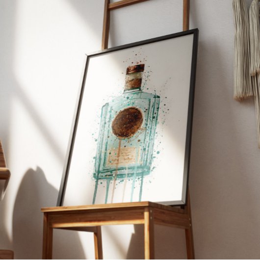 Gin Fles Muur Kunstprint Blauw Poster
