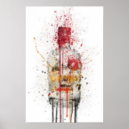 Gin Fles Muur Kunstprint 'Crimson' Poster
