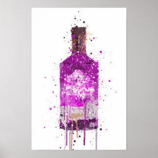 Gin Fles Muur Kunstprint 'Magenta' Poster
