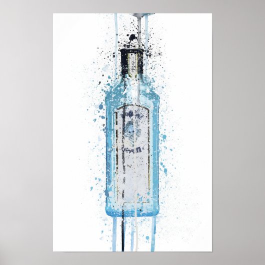 Gin Fles Muur Kunstprint 'Ocean Blue' Poster (Voorkant)