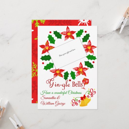 Gin-gle Bells Geschenk Kaart Houder (Voorkant / Achterkant in situ)