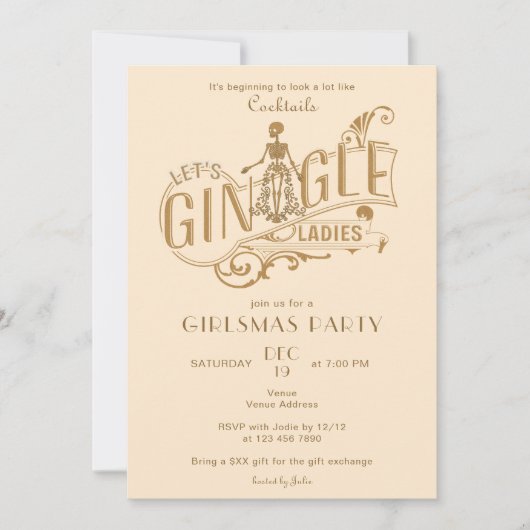 Gin-Gle Girlsmas Dames Cocktail Kerstfeest Kaart (Voorkant)