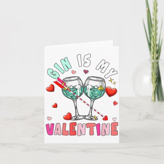 Gin Is My Valentine Hearts Matching Drinker Family Kaart (Voorkant)