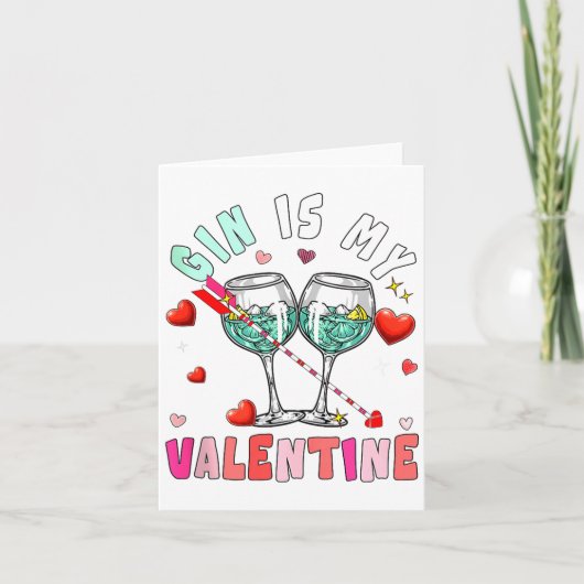 Gin Is My Valentine Hearts Matching Drinker Family Kaart (Voorkant)