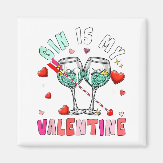 Gin Is My Valentine Hearts Matching Drinker Family Magneet (Voorkant)