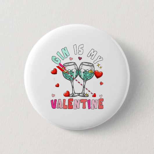 Gin Is My Valentine Hearts Matching Drinker Family Ronde Button 5,7 Cm (Voorkant)