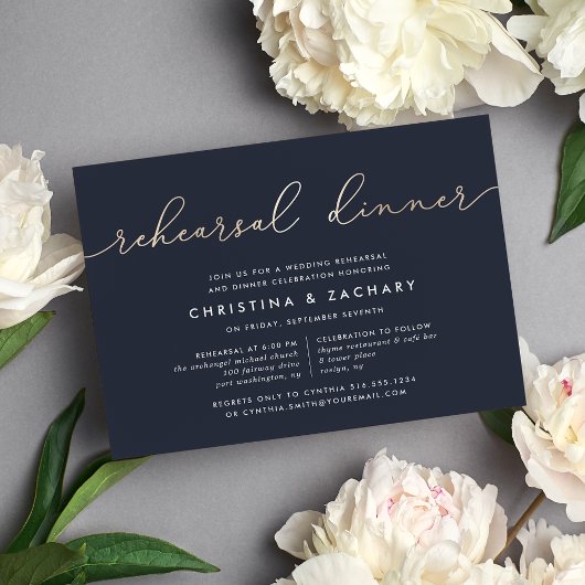 Gin Lane | Modern Faux Gold Rehearsal Dinner Kaart