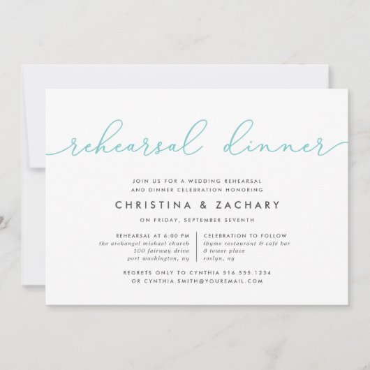 Gin Lane Rehearsal Dinner Invitation | Aqua Kaart (Voorkant)