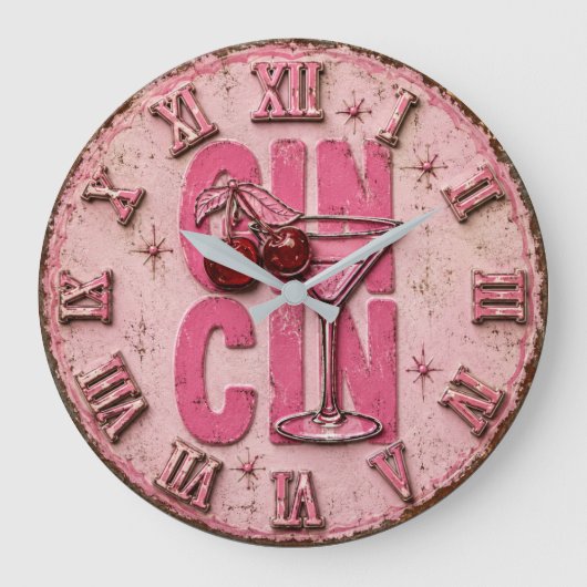 Gin Martini Pink Retro Cocktail Bar Decor Grote Klok (Voorkant)