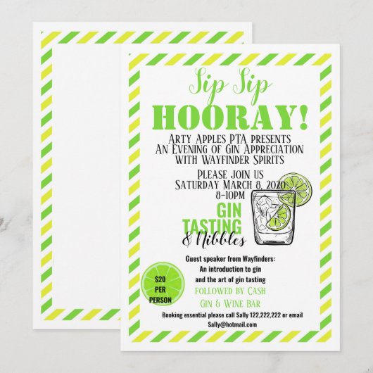 Gin-proevende schimmelwerende stof gin en tonic kaart (Voorkant / Achterkant)