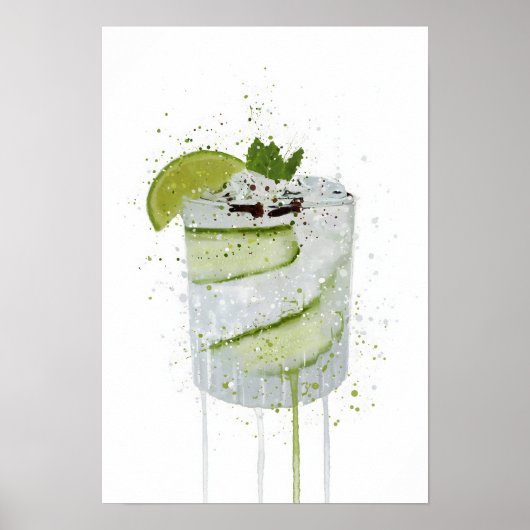 Gin & Tonic 'Komkommer en Limoen' Poster (Voorkant)