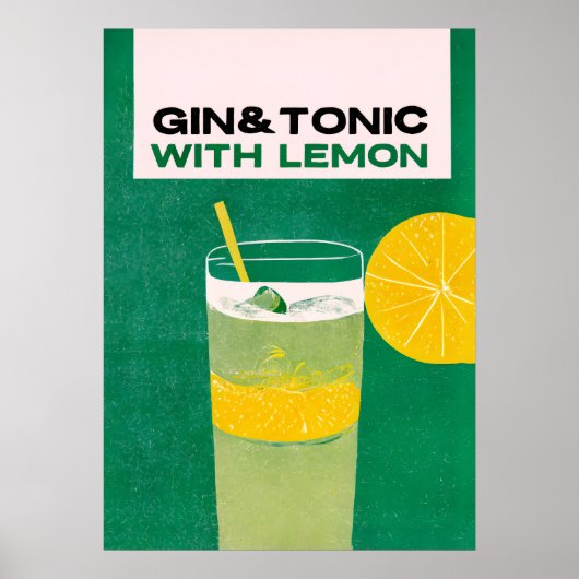 Gin Tonic met Lemon Green Retro Art Poster (Voorkant)