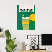 Gin Tonic met Lemon Green Retro Art Poster (Thuiskantoor)