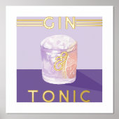 Gin & Tonic Retro Paarse Cocktail Waterverf Art Folie Afdrukken (Voorkant)