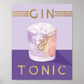 Gin & Tonic Retro Paarse Cocktail Waterverf Poster (Voorkant)