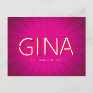 Gina-naam in gloeiende neonlampen briefkaart