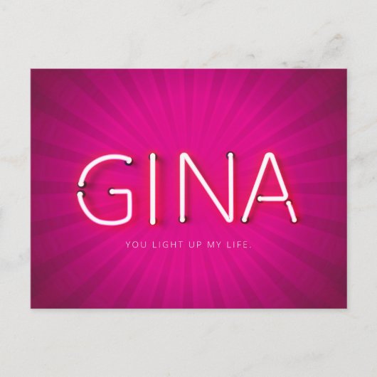 Gina-naam in gloeiende neonlampen briefkaart (Voorkant)