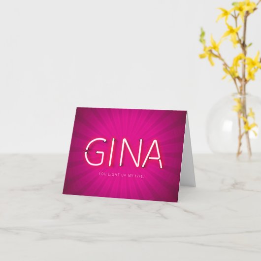 Gina-naam in gloeiende neonverlichting kaart (Gele Bloem)