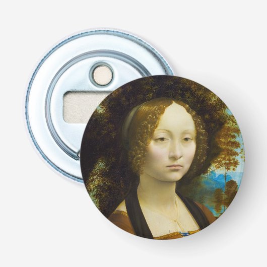 Ginevra de' Benci door Leonardo da Vinci Button Flesopener (Voorkant)