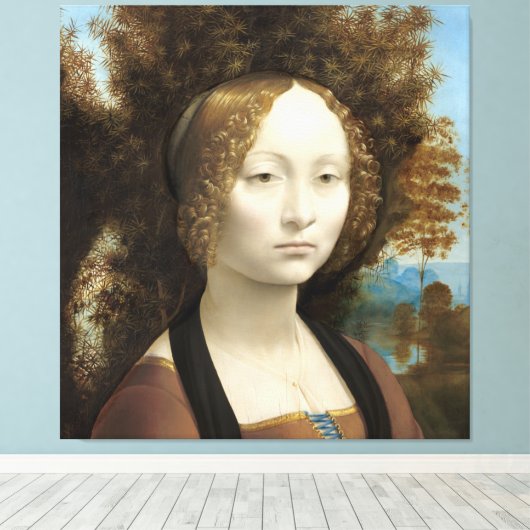 Ginevra de' Benci Leonardo da Vinci Canvas Afdruk (Insitu (Houten vloer))