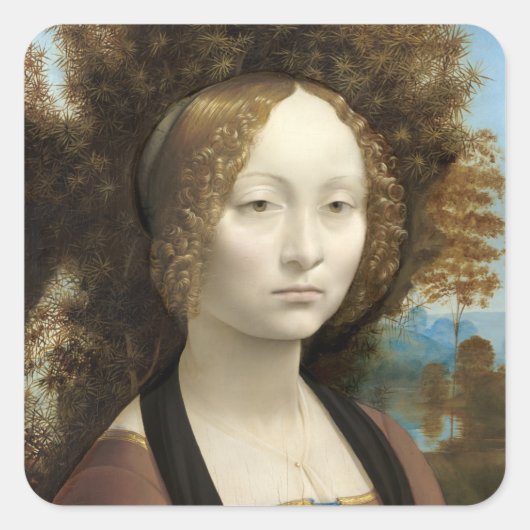 Ginevra de' Benci Leonardo da Vinci Vierkante Sticker (Voorkant)