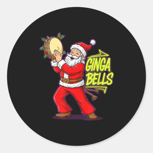 Ginga Bells Santa Brazilian Party Holiday Christma Ronde Sticker (Voorkant)