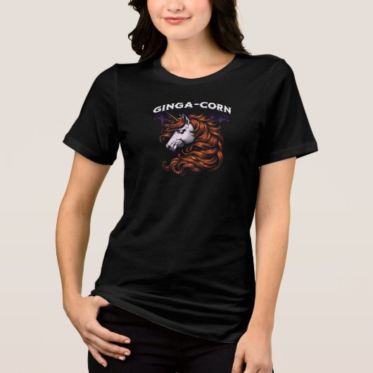 Ginga-Corn Grappige Ginger Eenhoorn Ontwerp Tri-Blend Shirt (Voorkant)