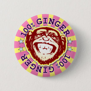 Ginger 100% Funny Monkey Badge Ronde Button 5,7 Cm