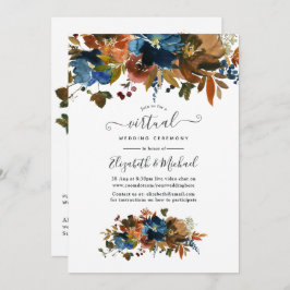 Ginger and Navy Floral Online Virtual Wedding Kaart